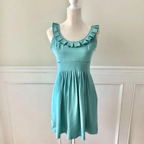 Tibi Lillian Scoop Dress Silk Aqua Blue Green 4 - Picture 2 of 7